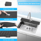 30 Inch Kitchen Sink Splash Guard with features highlighted on a kitchen sink background