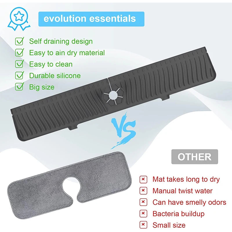 Black silicone mat with features listed on a white background