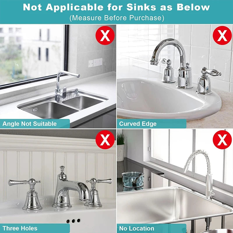 Product usage guide for faucet hardware with images of sinks and fixtures.
