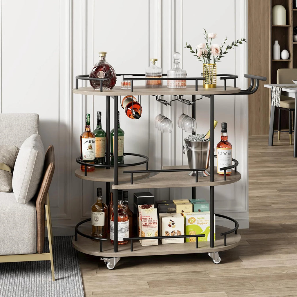 Sinkelle LuxeServe 3-Tier Rolling Bar Cart