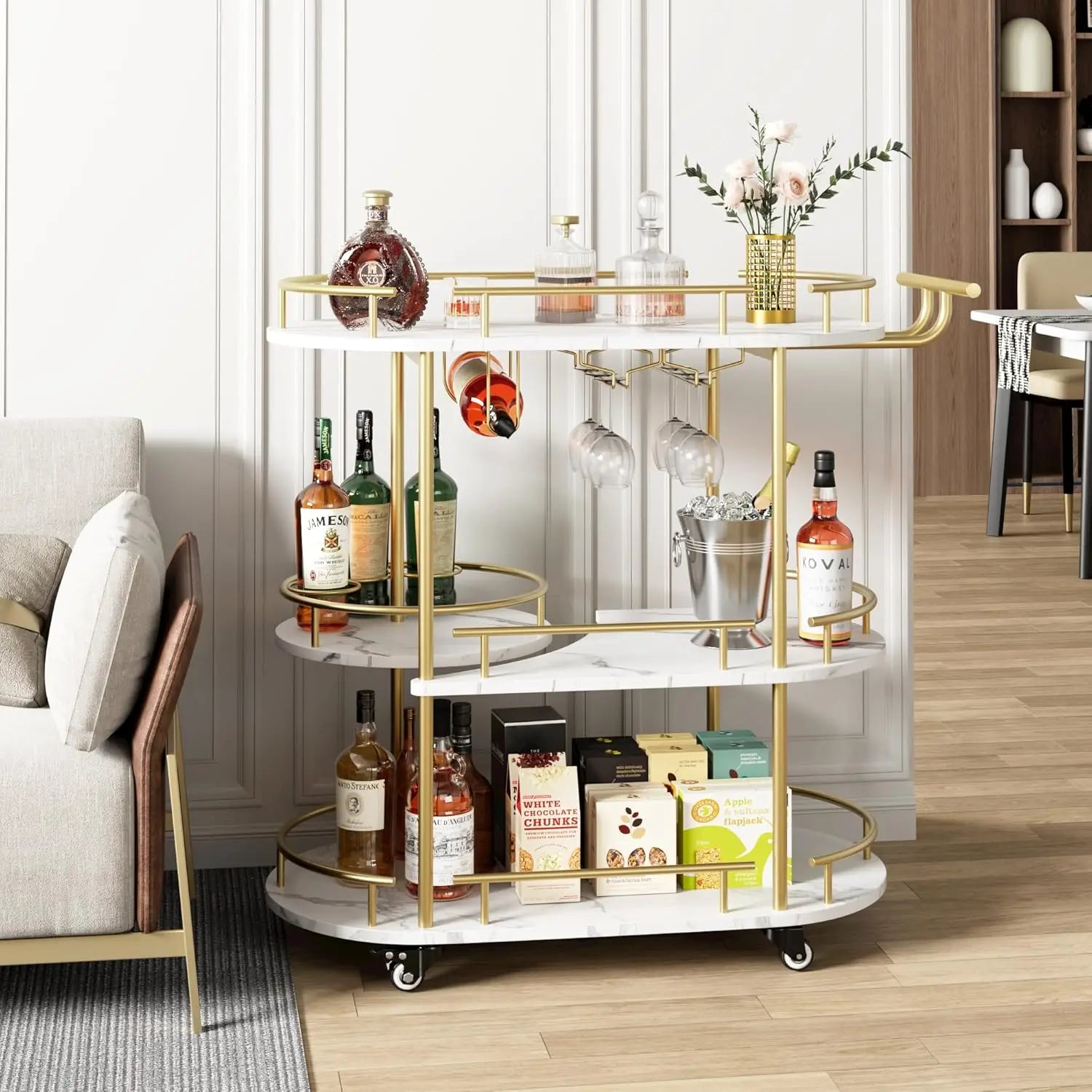 Sinkelle LuxeServe 3-Tier Rolling Bar Cart
