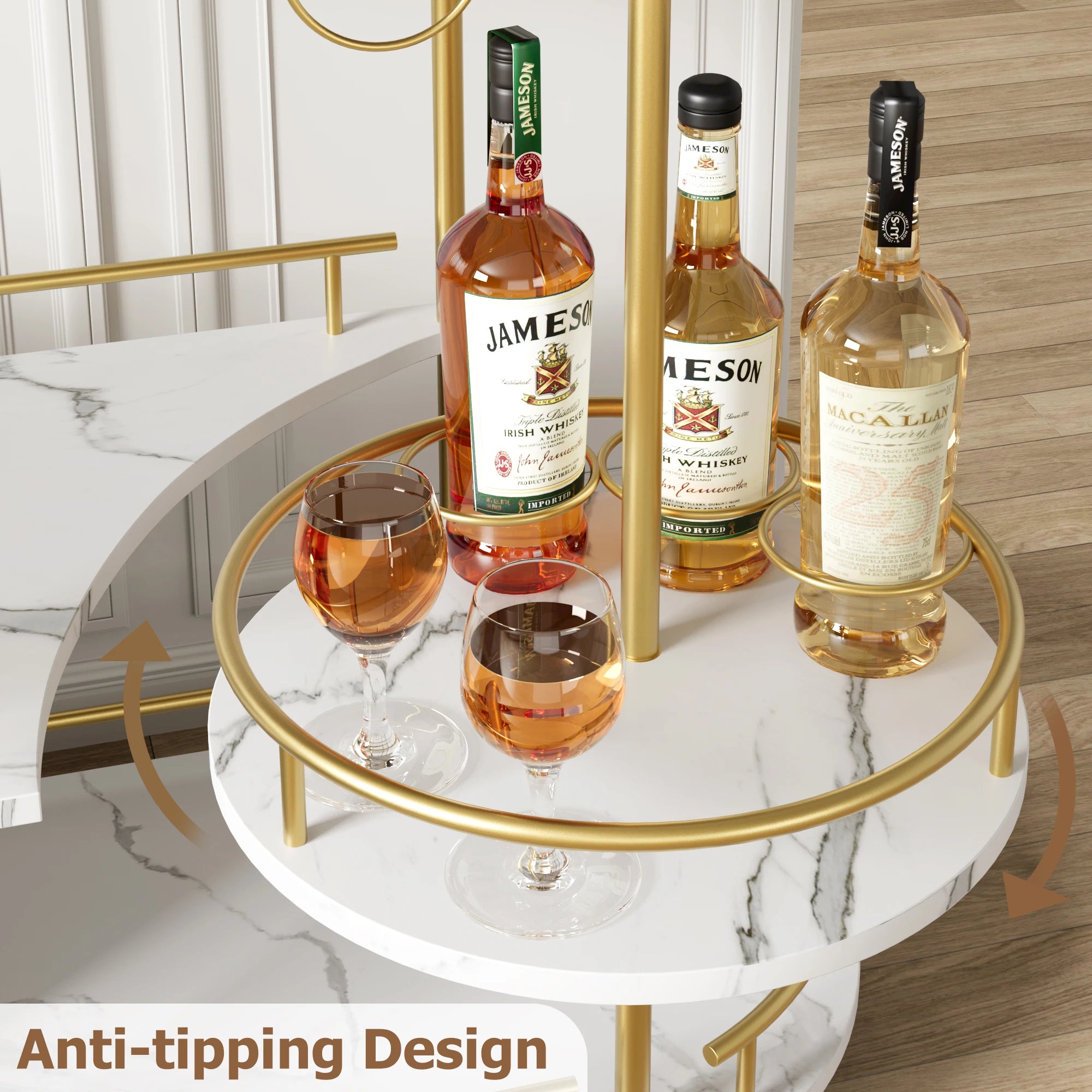 Sinkelle LuxeServe 3-Tier Rolling Bar Cart