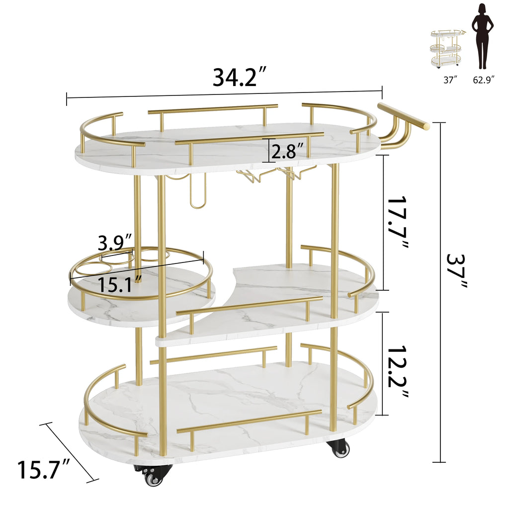 Sinkelle LuxeServe 3-Tier Rolling Bar Cart