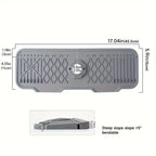 Gray rubber mat with measurements on a white background