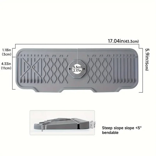 Gray rubber mat with measurements on a white background