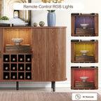 Wooden cabinet with remote control RGB lights and IR remote indicator.