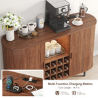 Wooden coffee bar with coffee machine, cups, and a multi-function charging station.