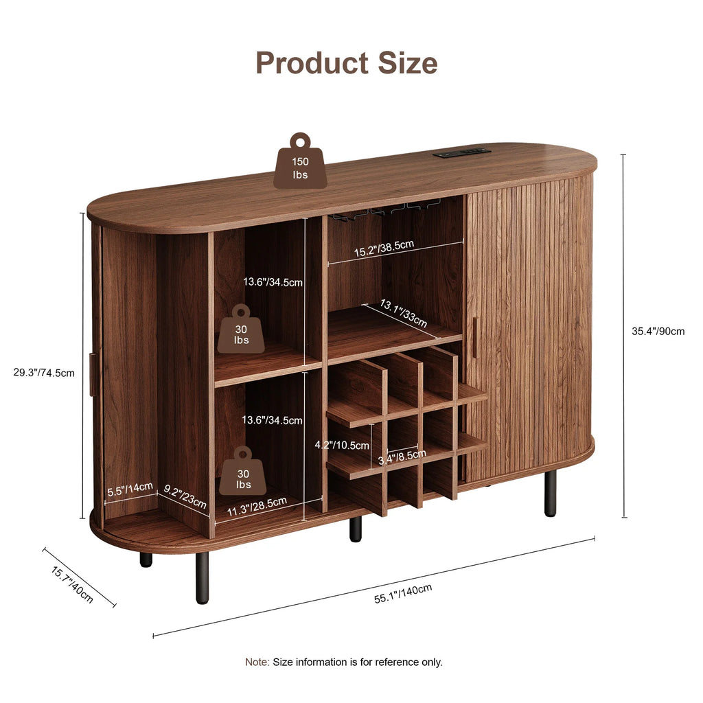 Wooden sideboard with dimensions labeled on a white background