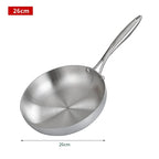 Stainless steel frying pan with a handle on a white background, showing measurement '26cm'.